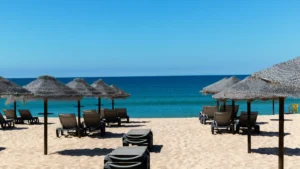 Portugal Beach Loungers And Umbrellas